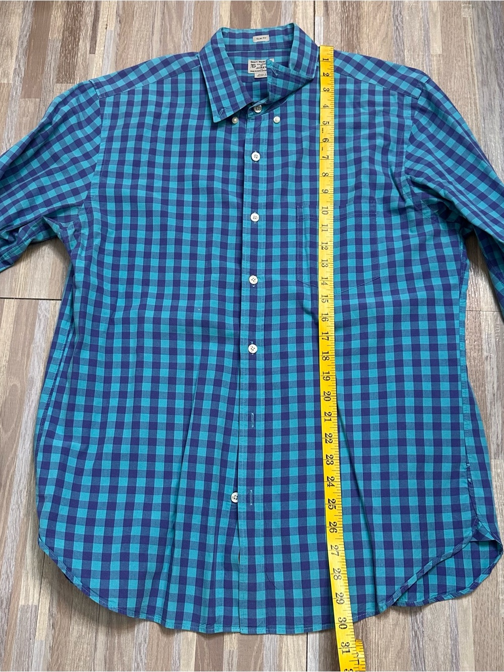 J. Crew Teal and Navy Check Long-Sleeve Button-Down Shirt Men's Size Large - Picture 2 of 10